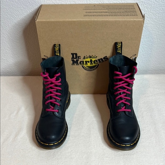 Dr. Martens Black Leather Combat Boots with Pink Laces – Women’s Size 7 - Picture 8 of 14